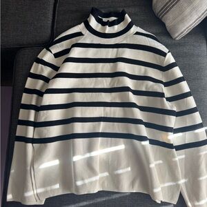 H&M Black and White Striped Turtleneck Sweater